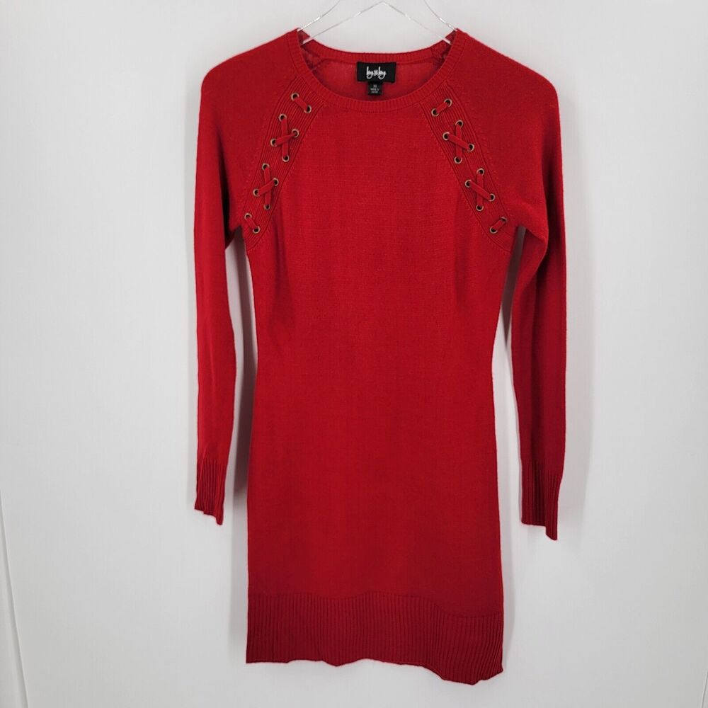 By and By Dress Women's XS Red Knit Bodycon Gromet Lace Up Shoulder Detail